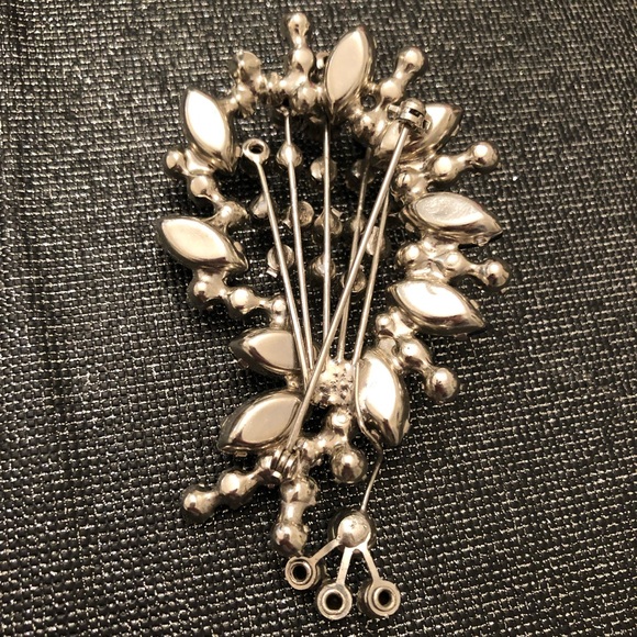 OUTSTANDING PEACOCK LIKE LONG FLORAL BLUE BROOCH - Picture 7 of 9